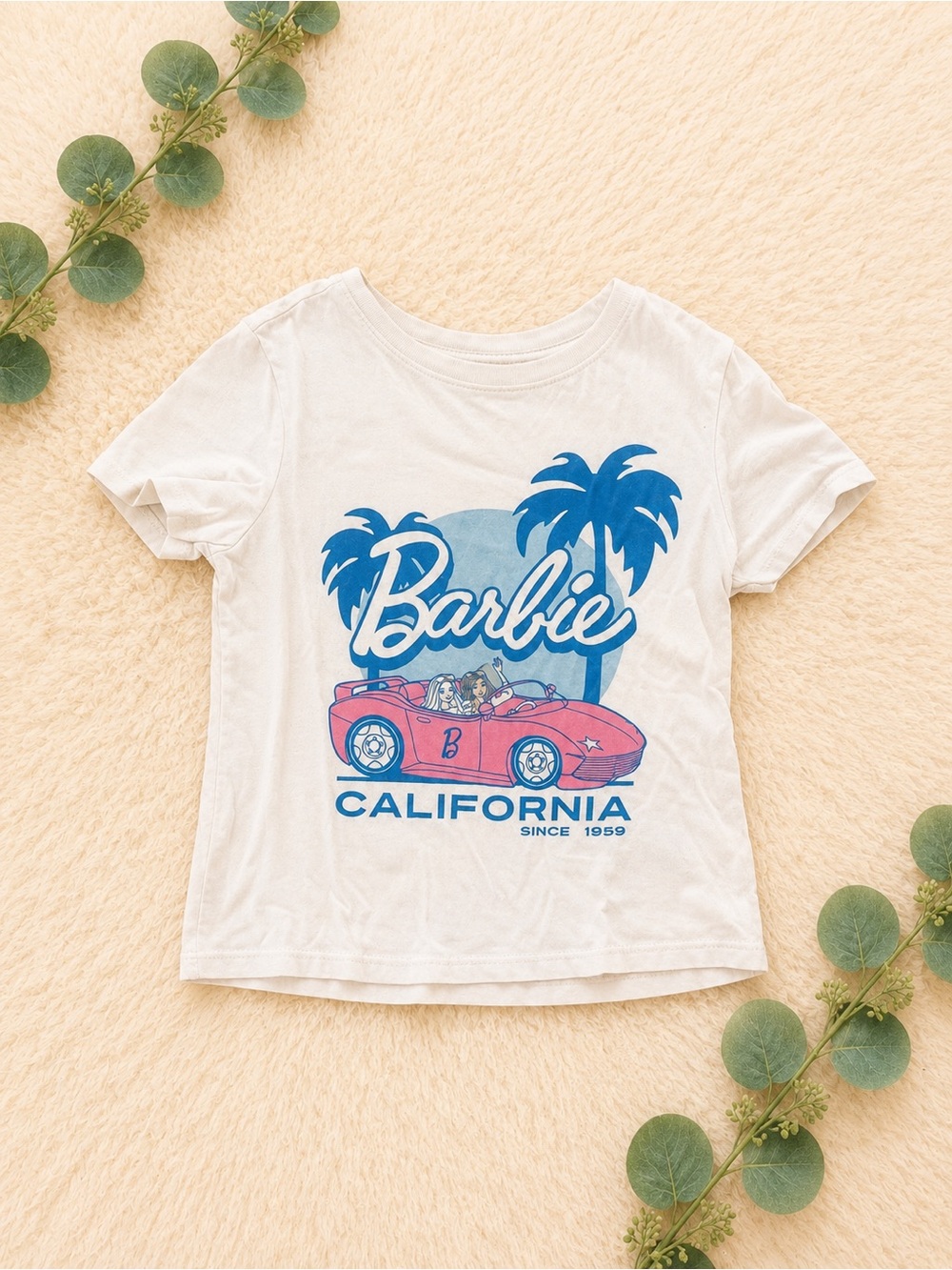 Barbie White Tee with Blue & Pink California Graphic